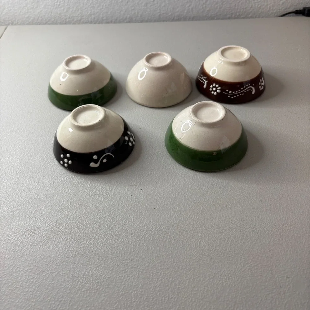 Set of 5 Hand Painted Turkish Ceramic Pinch Bowls Floral Decorative Small Bowls